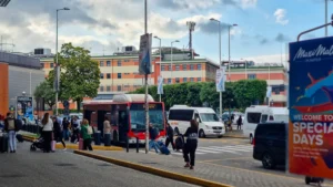 Naples bus stop at airport - the famous airbus that takes travellers from Naples airport to the city centre